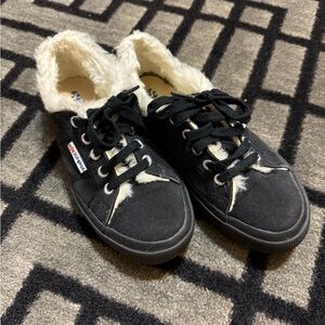 Superga Black and Cream Cozy Sneakers